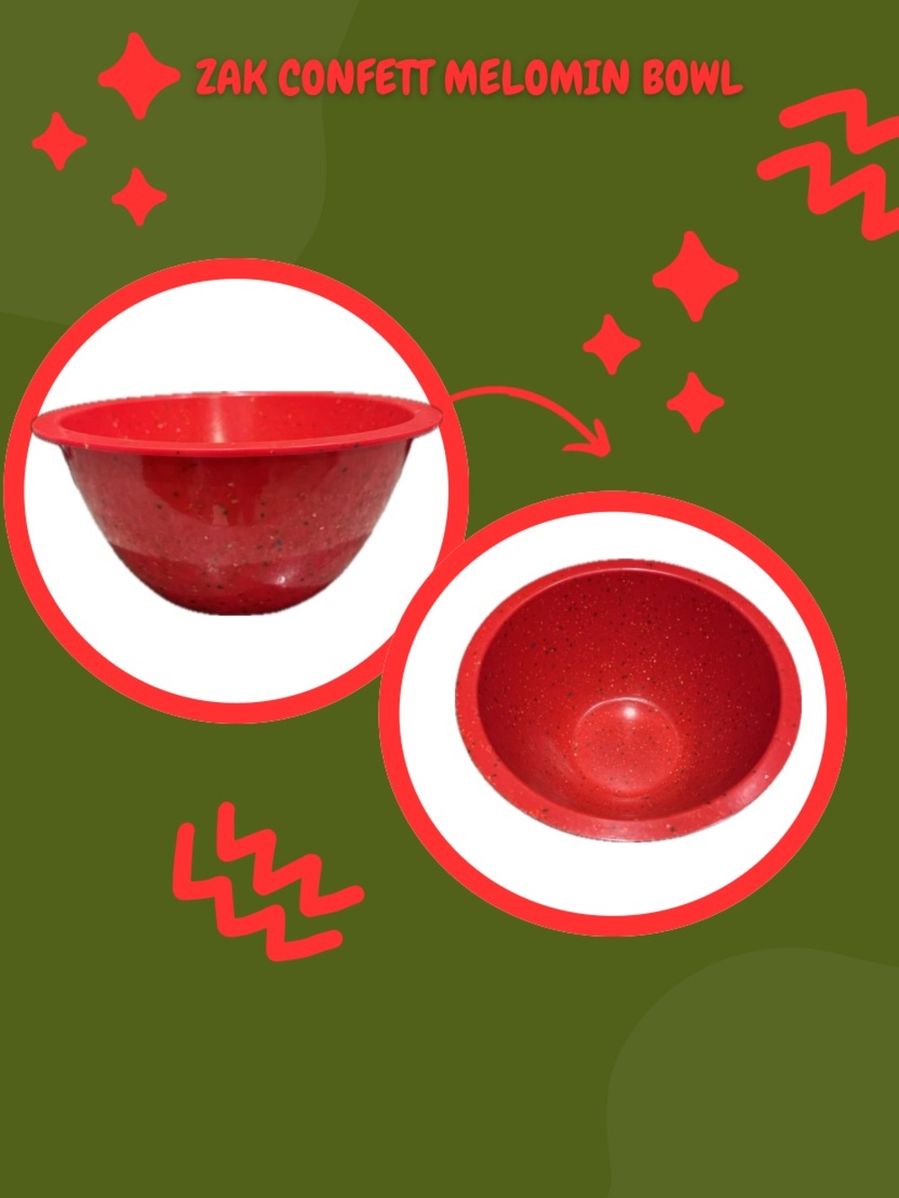 Vintage Zak! Designs Red Confetti Speckled Melamine Large Serving Bowl.